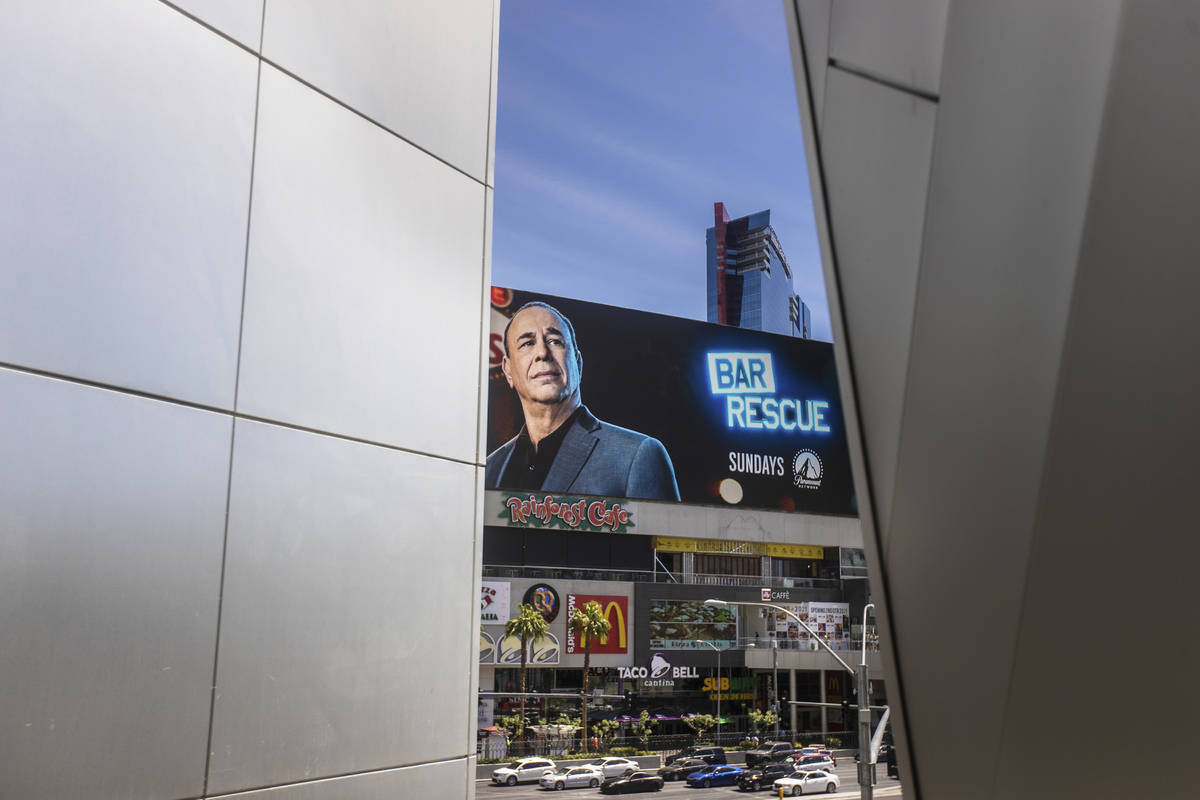 Harmon Corner on the Strip on Friday, April 30, 2021, in Las Vegas. (Benjamin Hager/Las Vegas R ...