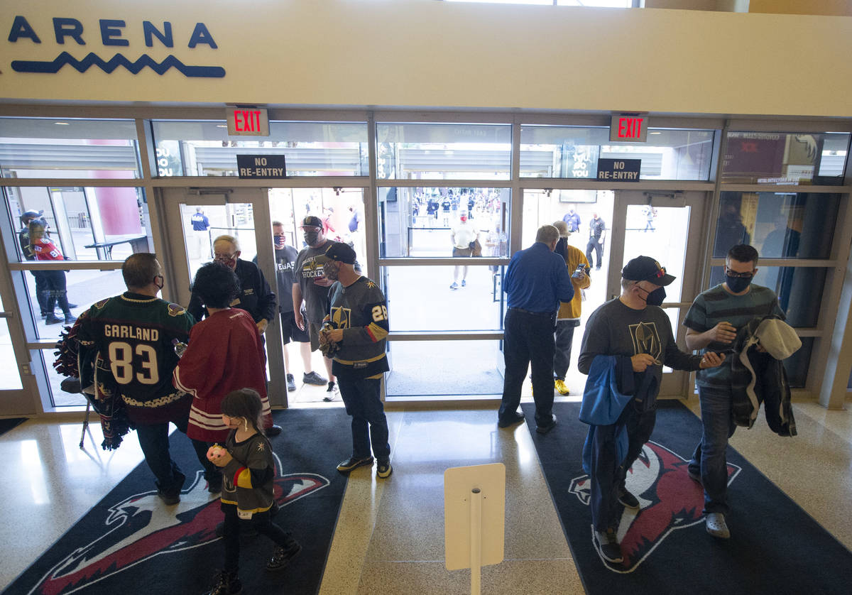 before the start of an NHL hockey game at Gila River Arena in Glendale, Ariz., on Friday, April ...