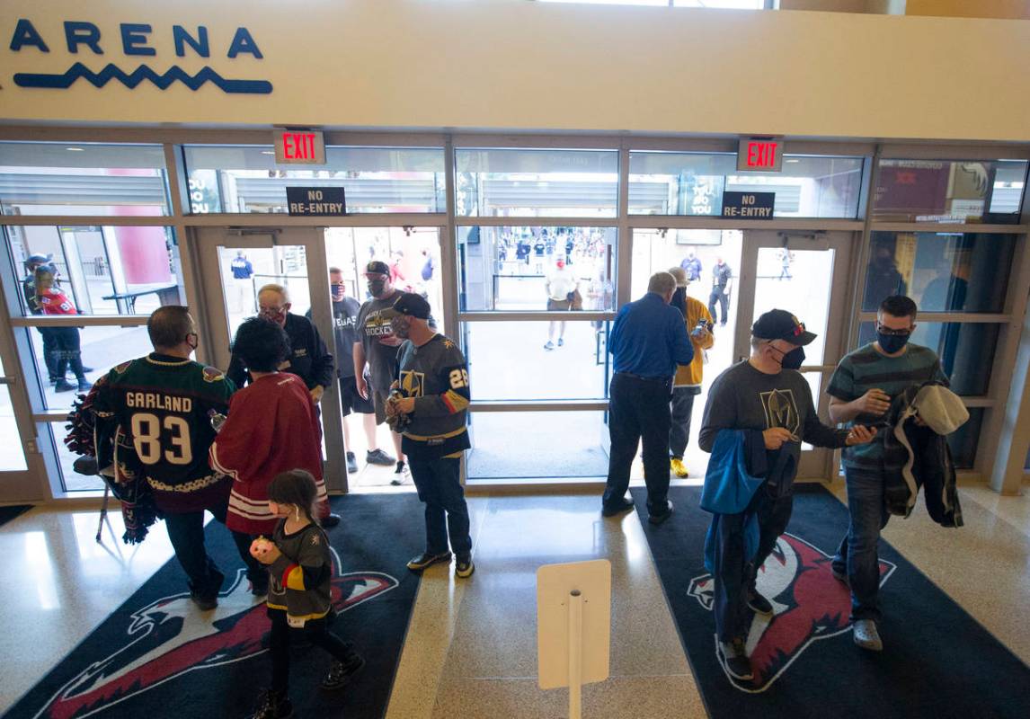 before the start of an NHL hockey game at Gila River Arena in Glendale, Ariz., on Friday, April ...