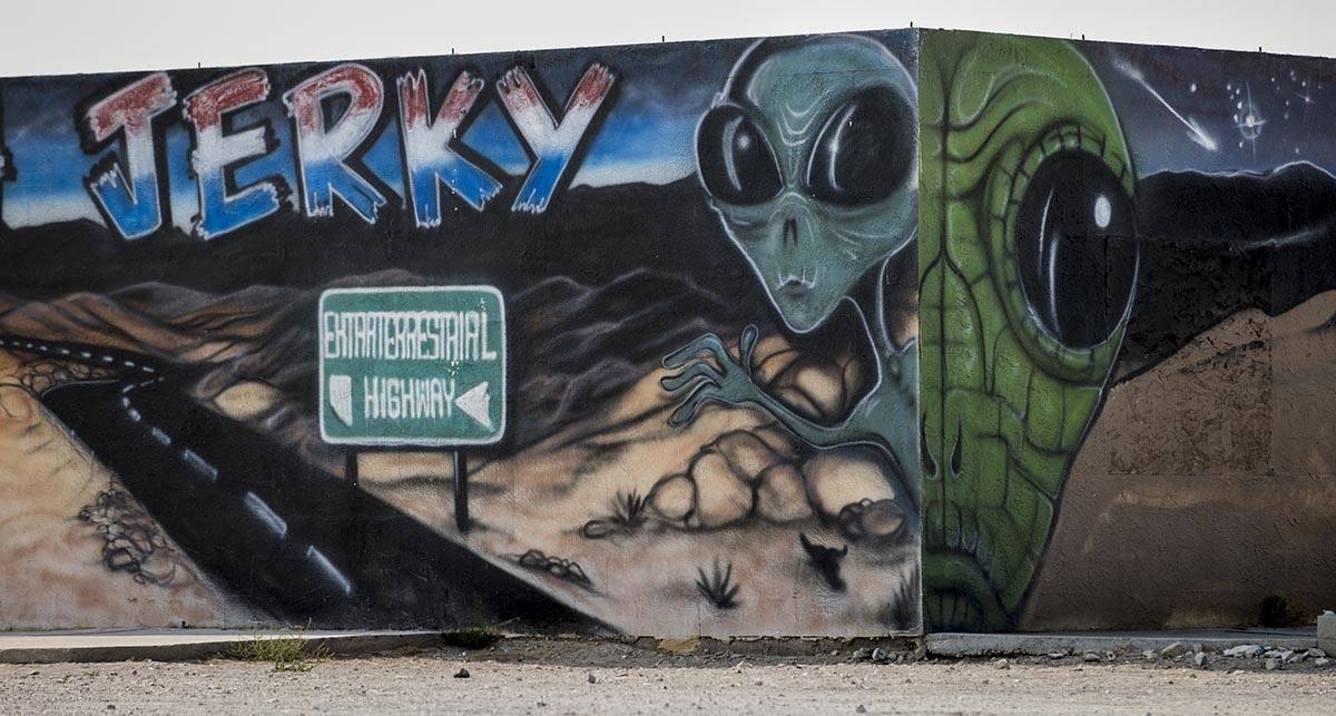 Aliens are about the Extraterrestrial Highway on a mural near the E-T- Fresh Jerky store on Thu ...