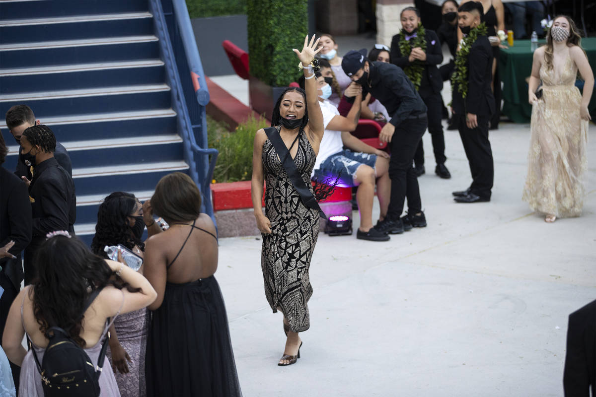 Students dance during the Liberty High School prom in Henderson, Saturday, May 1, 2021. (Erik V ...