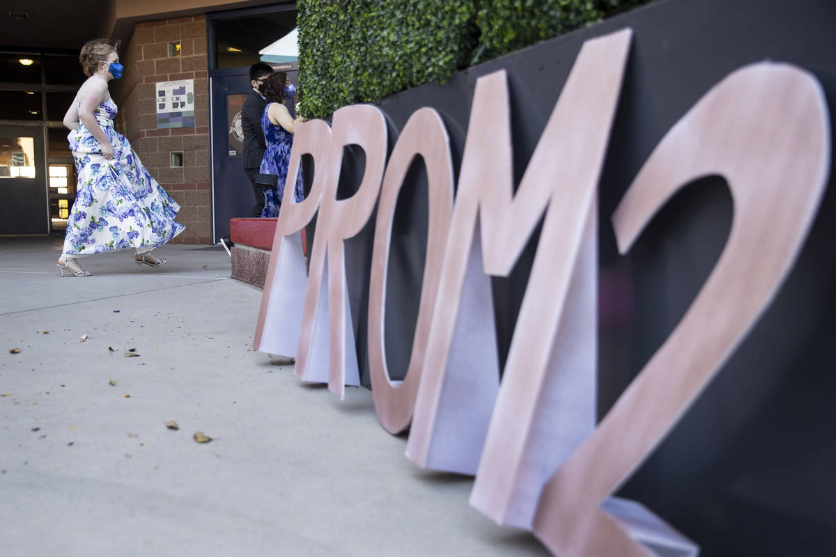Students arrive to the Liberty High School prom in Henderson, Saturday, May 1, 2021. (Erik Verd ...