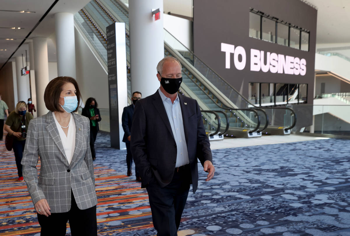 Sen. Catherine Cortez Masto, D-Nev., and Las Vegas Convention and Visitors Authority President ...