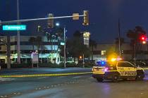 Las Vegas police investigate a fatal hit-and-run crash at the intersection of Flamingo Road an ...