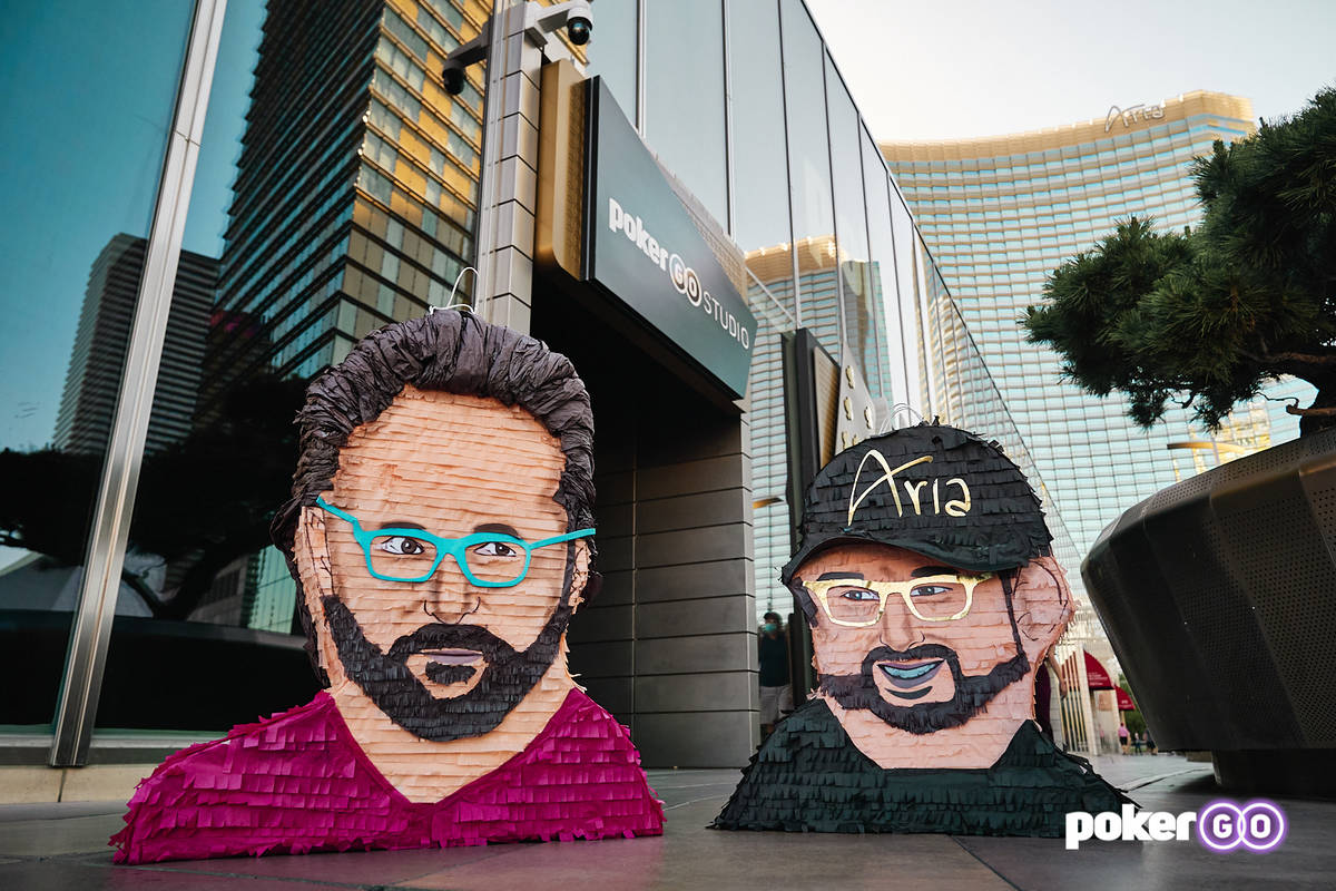 Pinatas of Daniel Negreanu, left, and Phil Hellmuth outside the PokerGO studio by the Aria. (Po ...