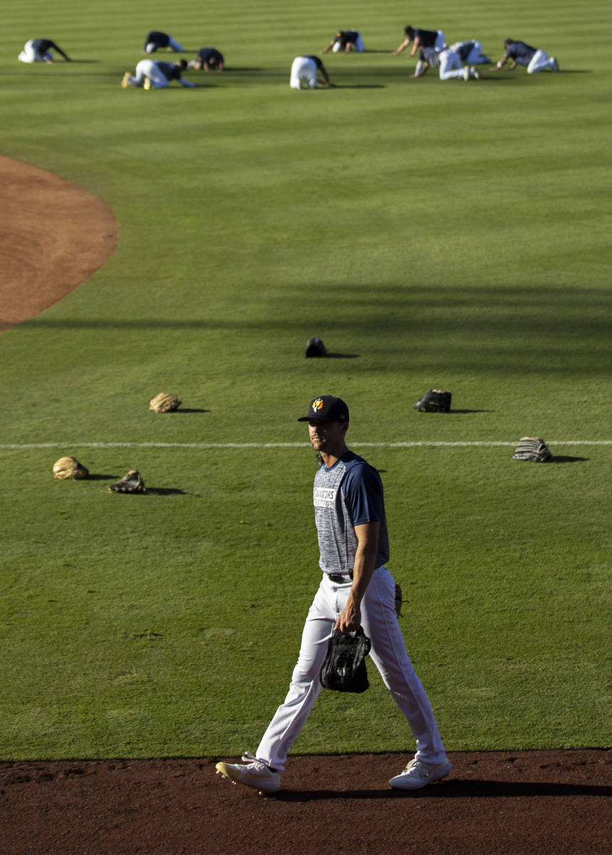Aviators players warm up before the start of practice at Las Vegas Ballpark on Tuesday, May 4, ...