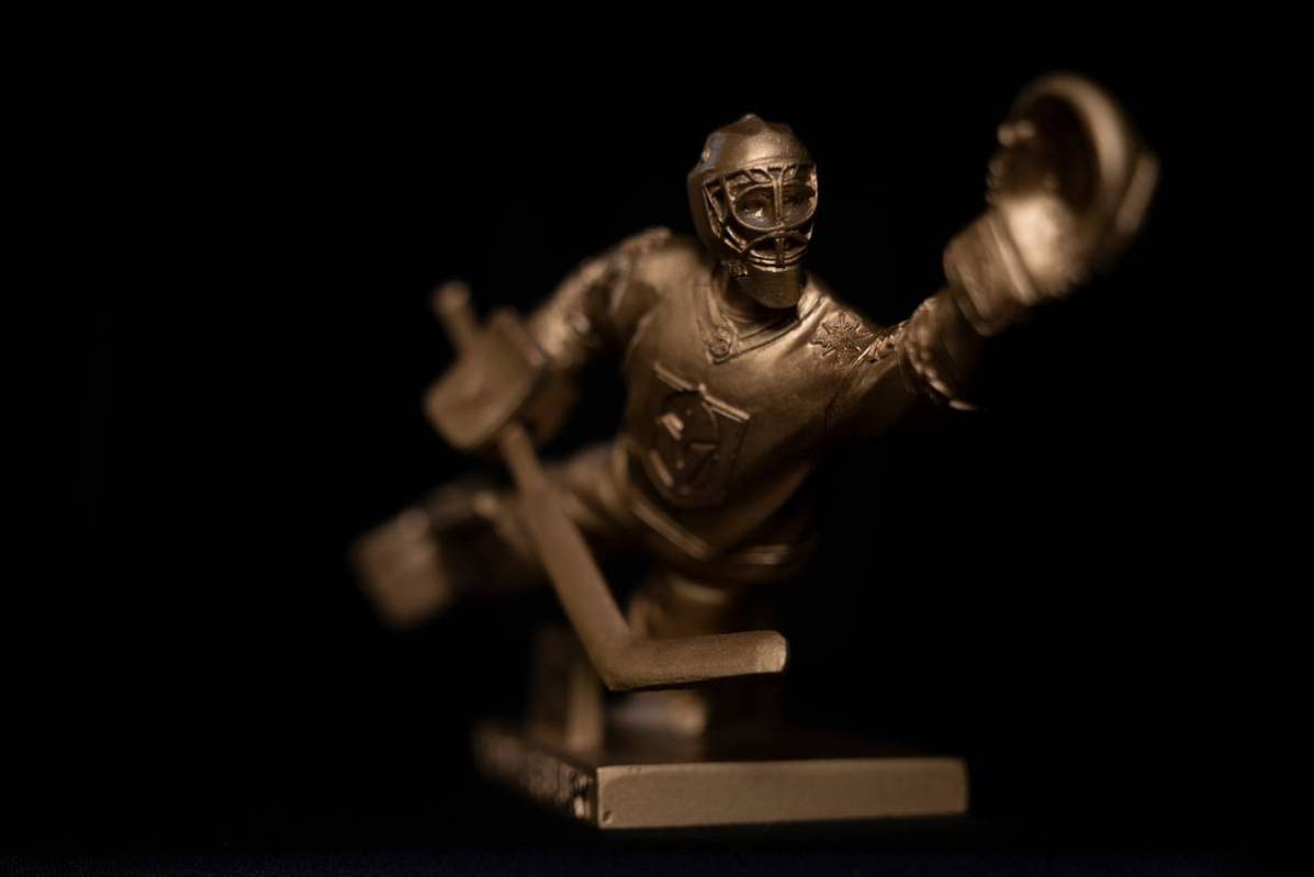 The Golden Knights are giving away gold figurines to memorialize Marc-Andre Fleury’s diving s ...