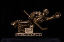 The Golden Knights are giving away gold figurines to memorialize Marc-Andre Fleury’s diving s ...