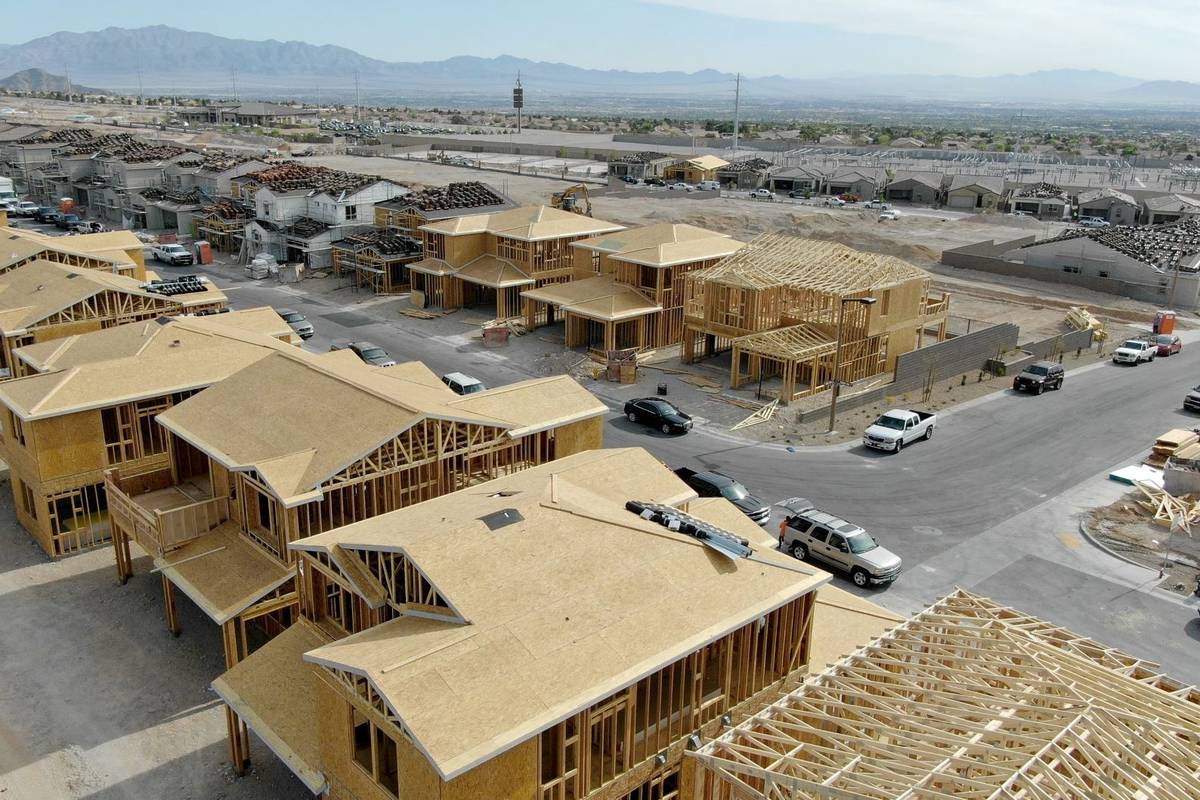 An aerial view of homes under construction in Crystal Canyon, a housing development near Far Hi ...