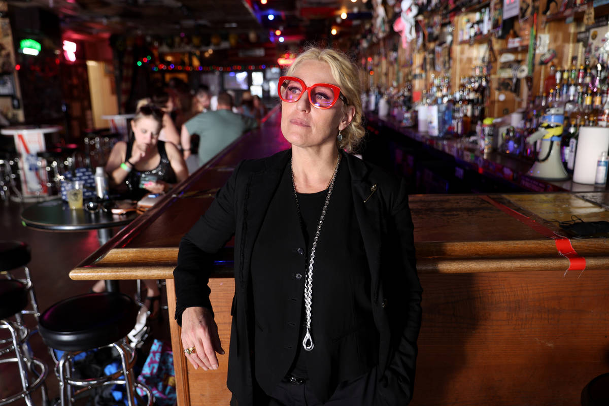 Michelle Dell, owner of Hogs & Heifers Saloon, at her bar on Third Street in downtown Las Vegas ...