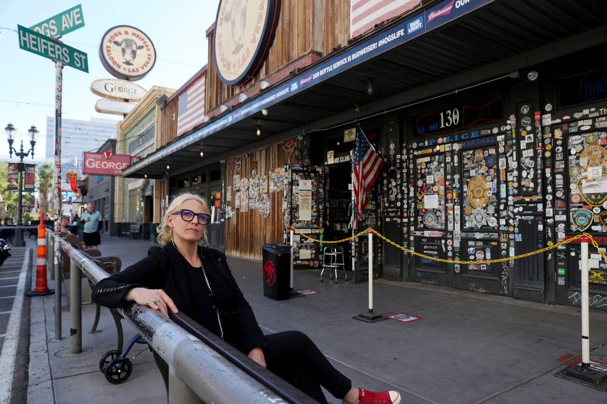 Michelle Dell, owner of Hogs & Heifers Saloon, at her bar on Third Street in downtown Las Vegas ...