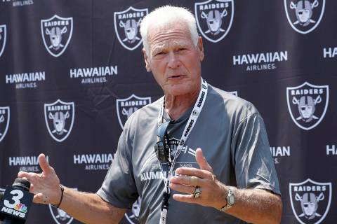 Former NFL football player Phil Villapiano speaks at a news conference as part of Oakland Raide ...
