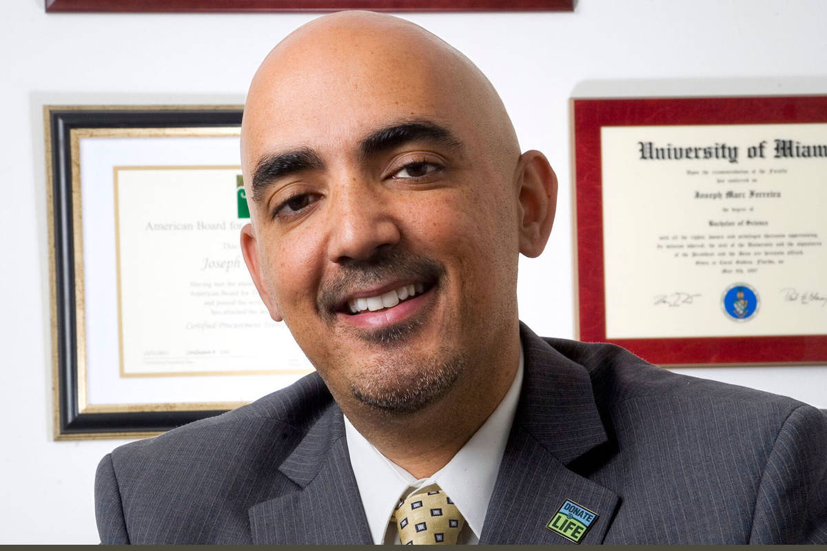 Joe Ferreira, CEO and president of Nevada Donor Network poses in his office in Las Vegas on Tue ...