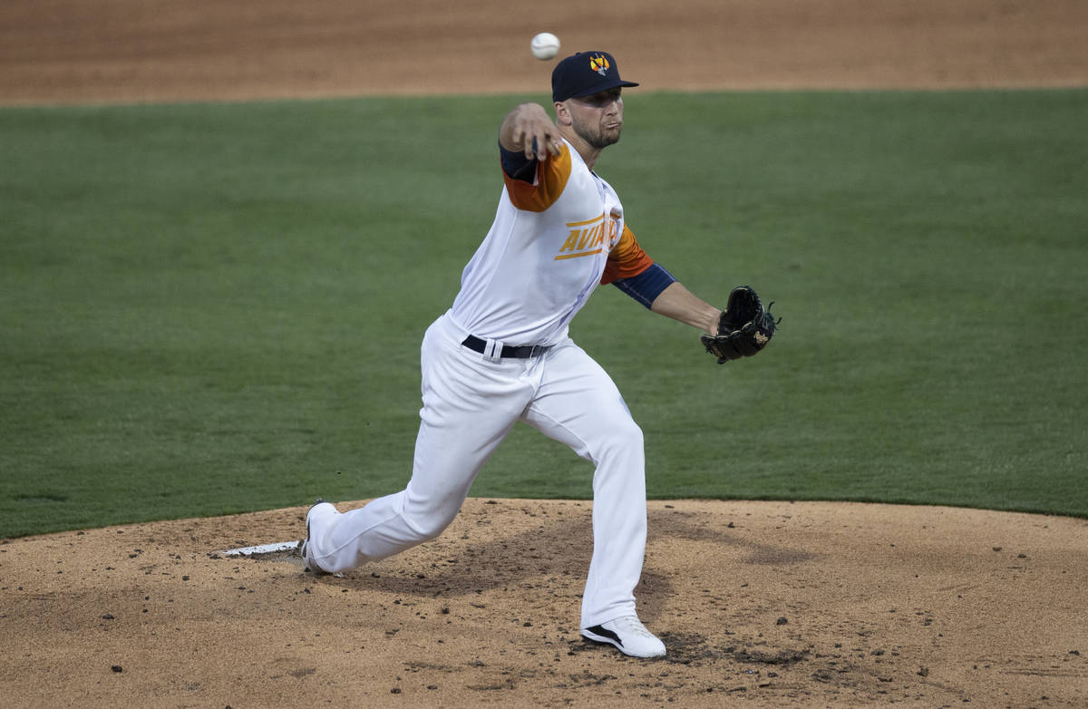Las Vegas Aviators pitcher James Kaprielian (32) makes a pitch in the bottom of the second inni ...