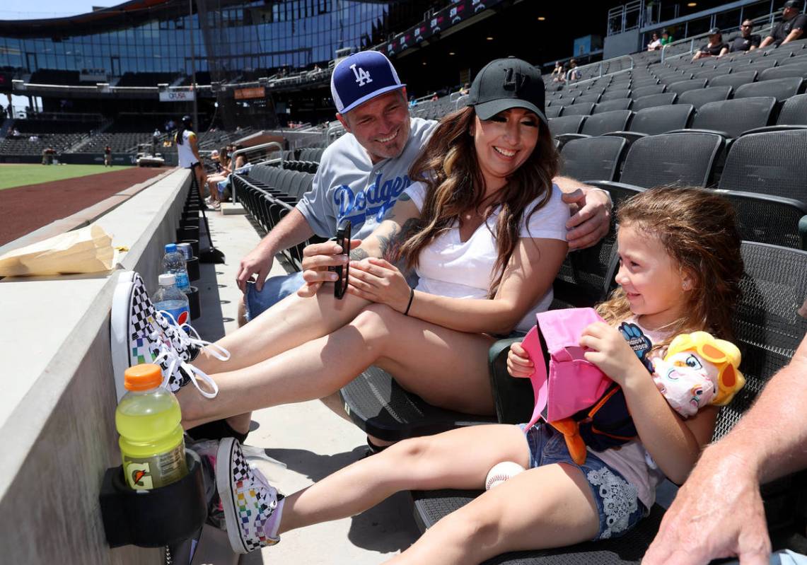 Kelsey Bentley plays with her daughter Kacey, 5, at Las Vegas Ballpark before the Las Vegas Avi ...