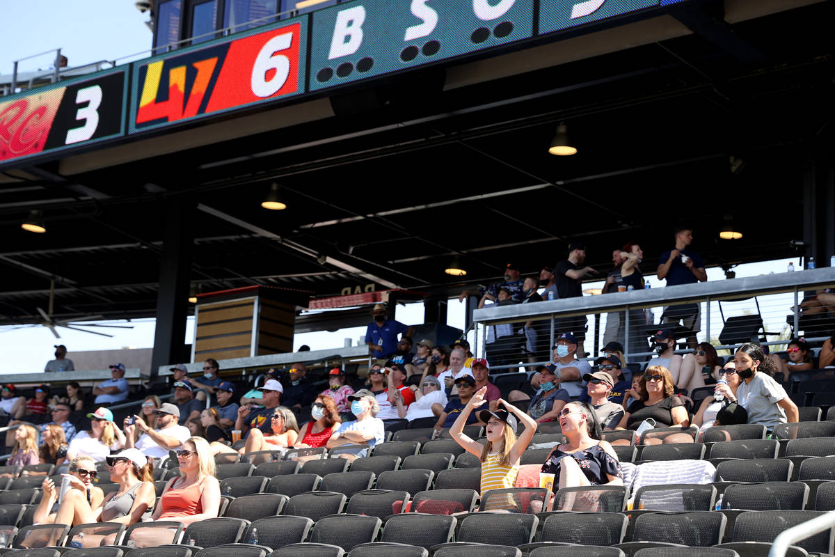 Kayla Cox and her daughter Kira, 10, watch the game at Las Vegas Ballpark as the Las Vegas Avia ...