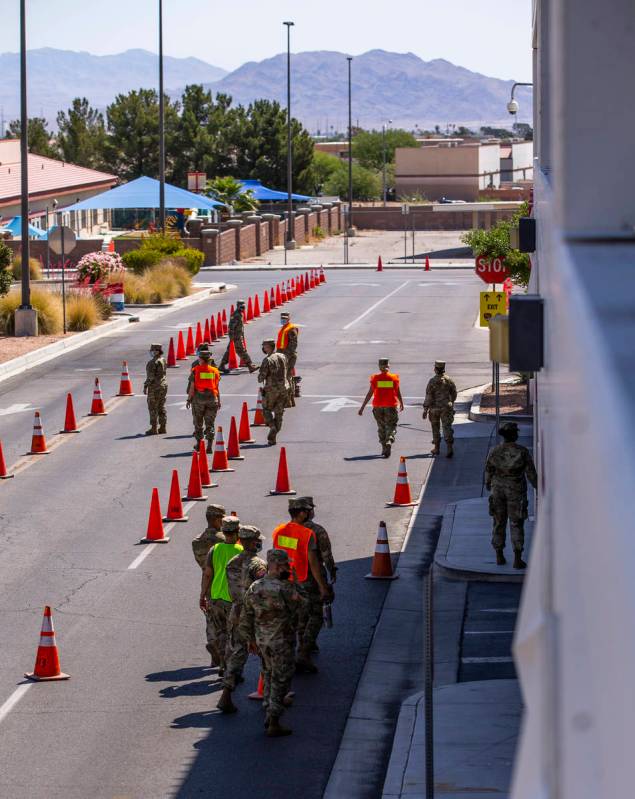 Nevada National Guard troops begin to set up as the Southern Nevada Health District and Clark C ...