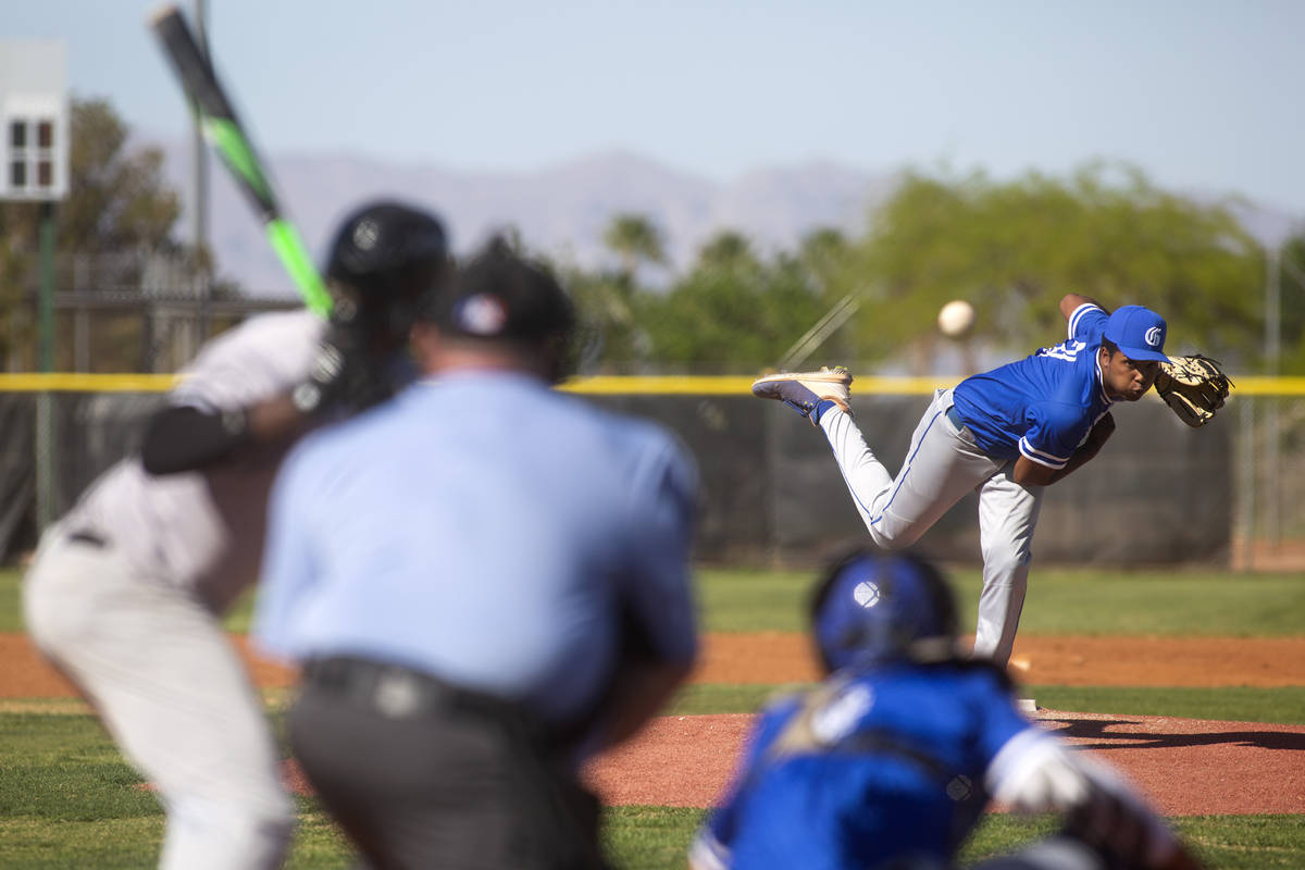 Bishop Gorman's pitcher Tyler Avery (31) throws to Palo Verde during a high school baseball gam ...