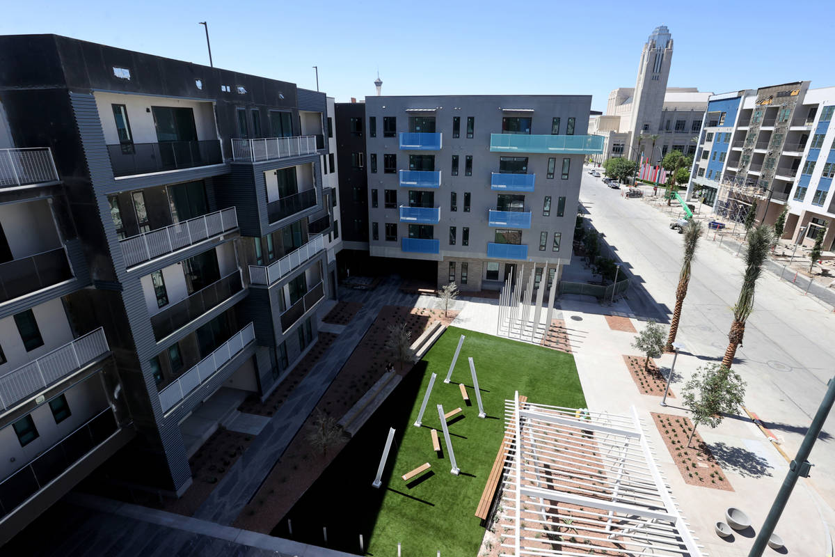 The view from a penthouse at Parc Haven apartment complex at Symphony Park in downtown Las Vega ...