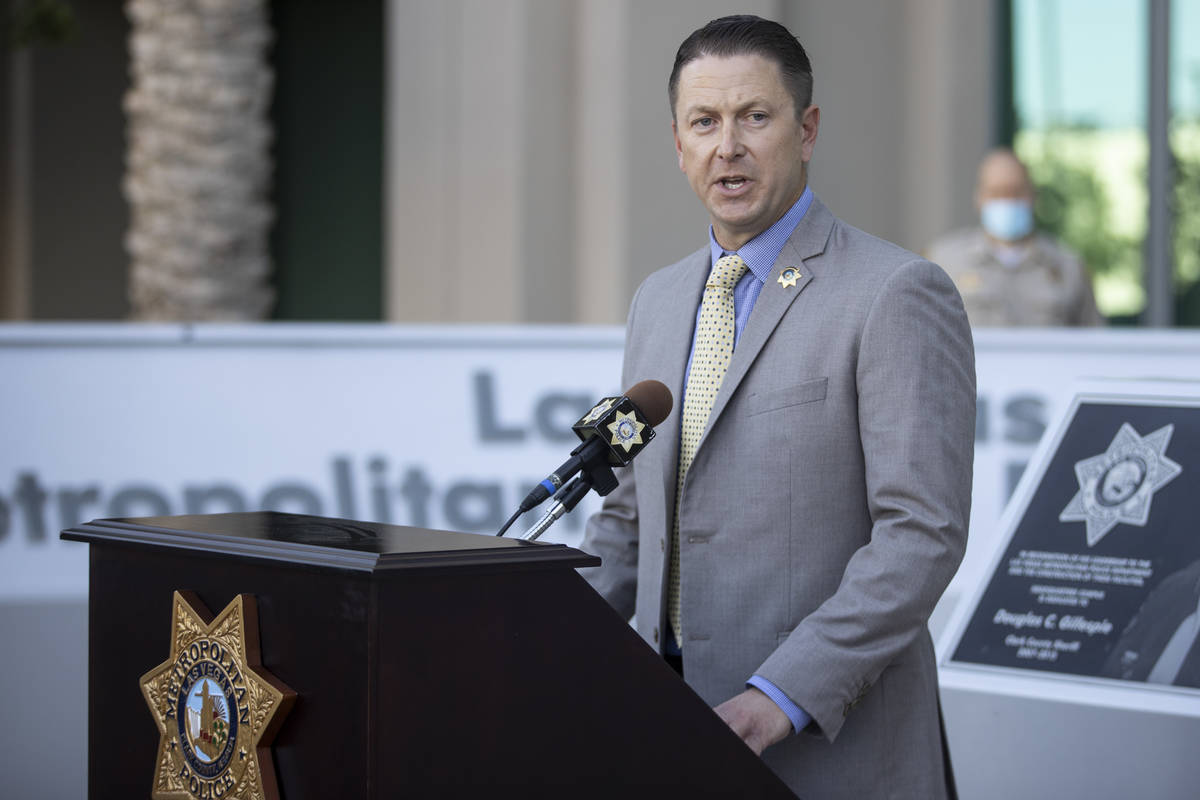 Las Vegas Metro Police Department Lt. Richard Meyers speaks on the homicide investigation of 2- ...