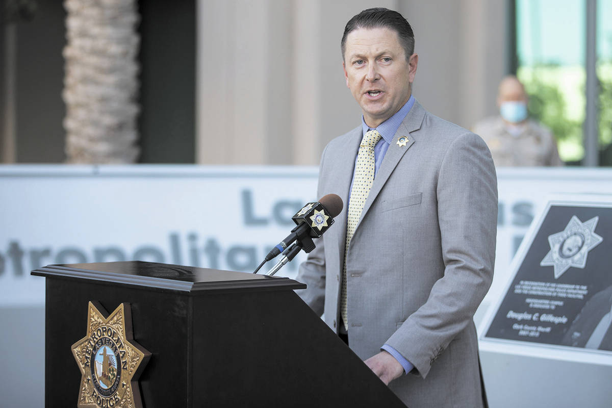 Las Vegas Metro Police Department Lt. Richard Meyers speaks on the homicide investigation of 2- ...