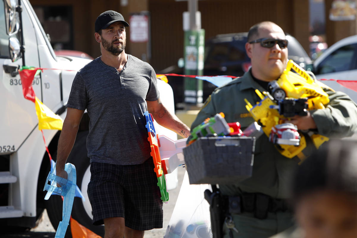 Former Golden Knights player Deryk Engelland arrives at Balm of Gilead Global Ministries in Las ...