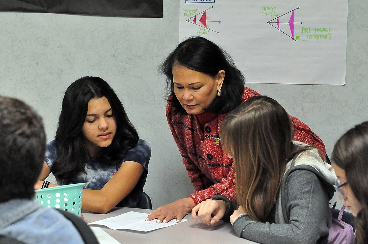 State Education Superintendent Jhone Ebert spends time with students at Rosemary Clarke Middle ...