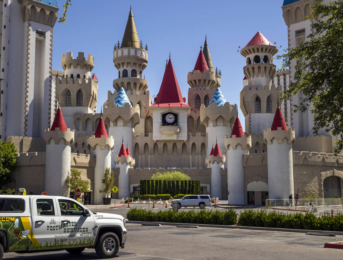 A pest control vehicle is parked at the Excalibur about the Las Vegas Strip on Friday, May 29, ...