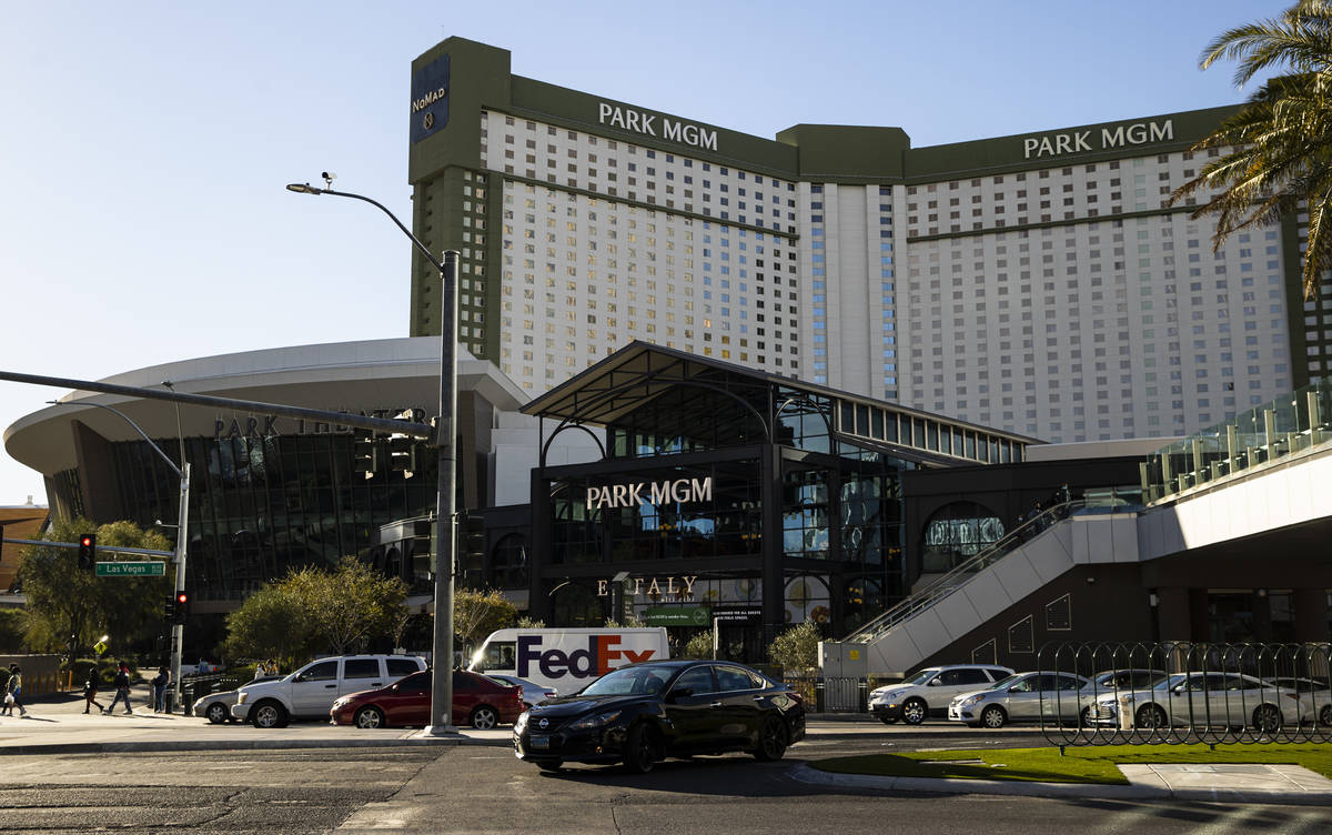An exterior view of Park MGM in Las Vegas on Wednesday, Feb. 17, 2021. (Chase Stevens/Las Vegas ...