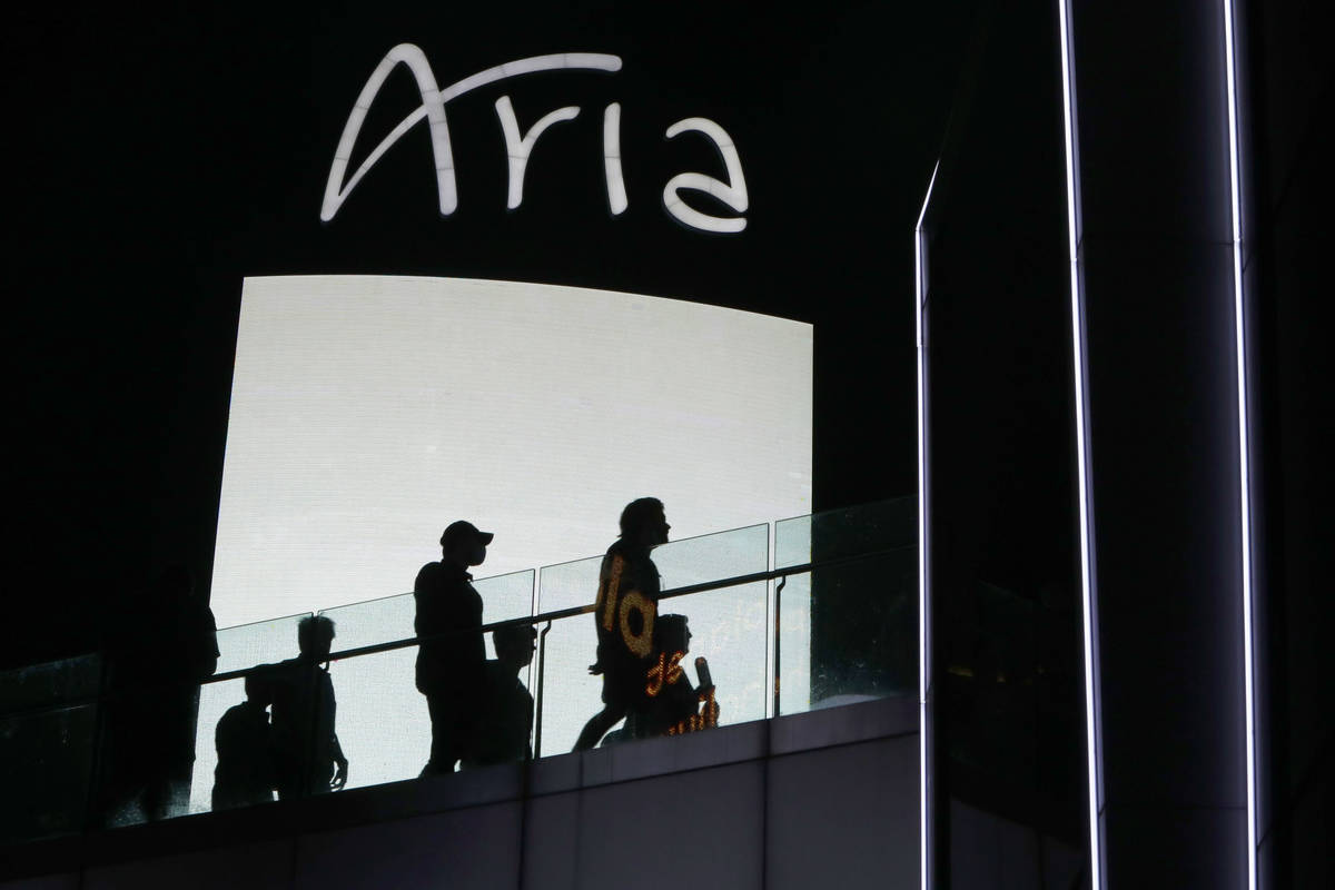 Aria is seen on the Las Vegas Strip, Friday, March 19, 2021. (Chitose Suzuki / Las Vegas Review ...