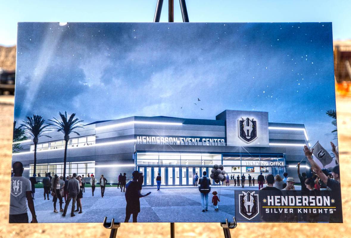 Composite images of the future arena of the Henderson Silver Knights during a construction even ...