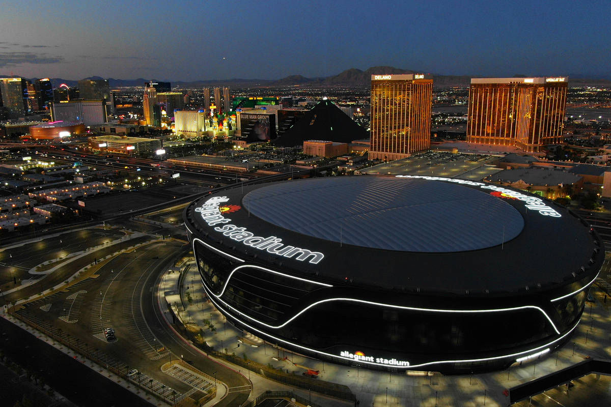 Aerial view of Allegiant Stadium on Friday, July 31, 2020, in Las Vegas. (Michael Quine/Las Veg ...