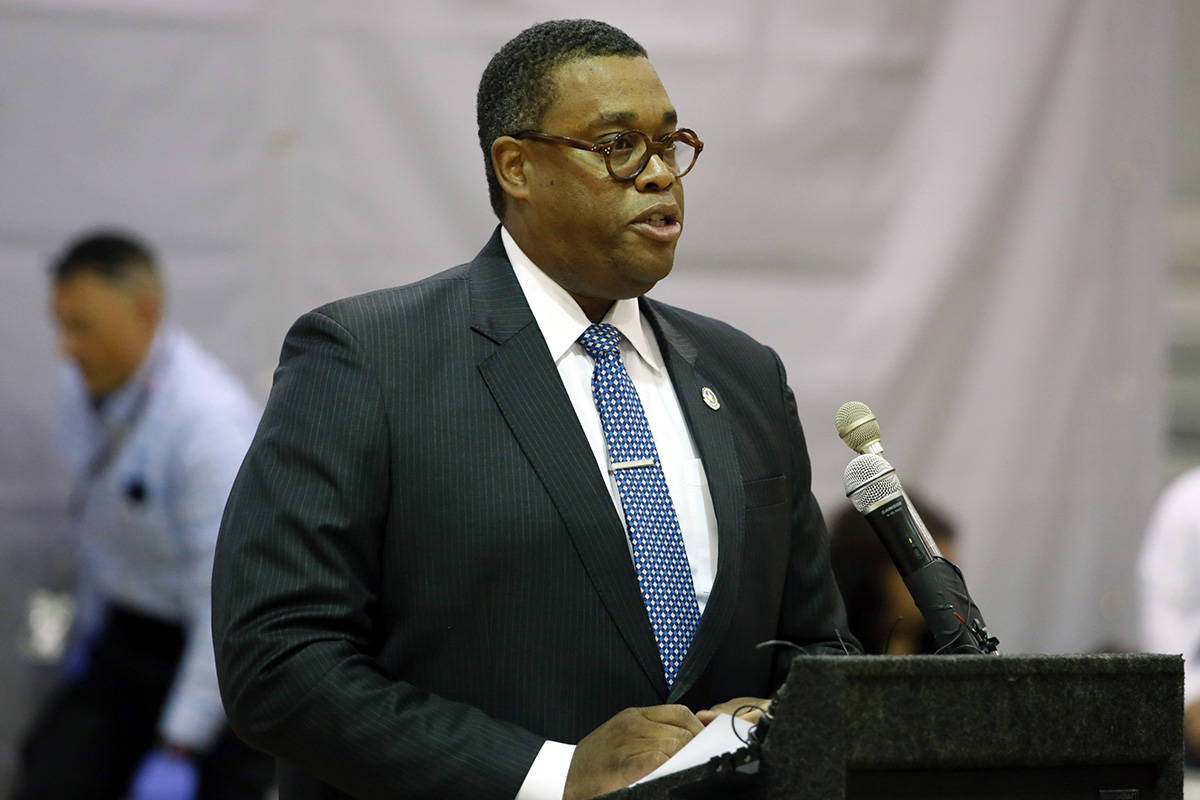 FILE--Las Vegas City Ward 5 councilman Cedric Crear speaks during a press conference at the Du ...