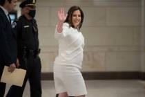Rep. Elise Stefanik, R-N.Y., arrives as House GOP members hold an election for a new chair of t ...