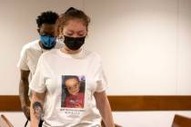 Tayler Nicholson attends a court hearing for her ex-boyfriend, Terrell Rhodes, who is charged w ...