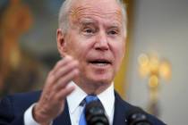 President Joe Biden delivers remarks about the Colonial Pipeline hack, in the Roosevelt Room of ...