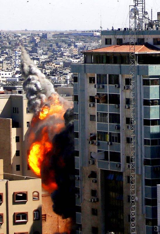 A view of a 11-story building housing AP office and other media in Gaza City is seen as Israeli ...