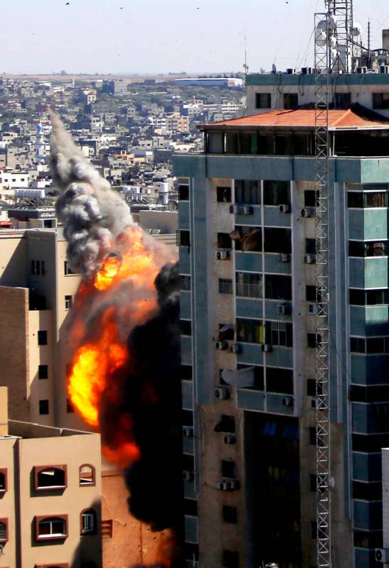 A view of a 11-story building housing AP office and other media in Gaza City is seen as Israeli ...