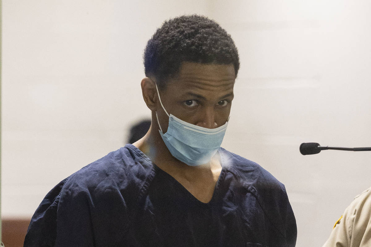 In this May 12, 2021, file photo, Terrell Rhodes charged with killing Las Vegas toddler Amari N ...