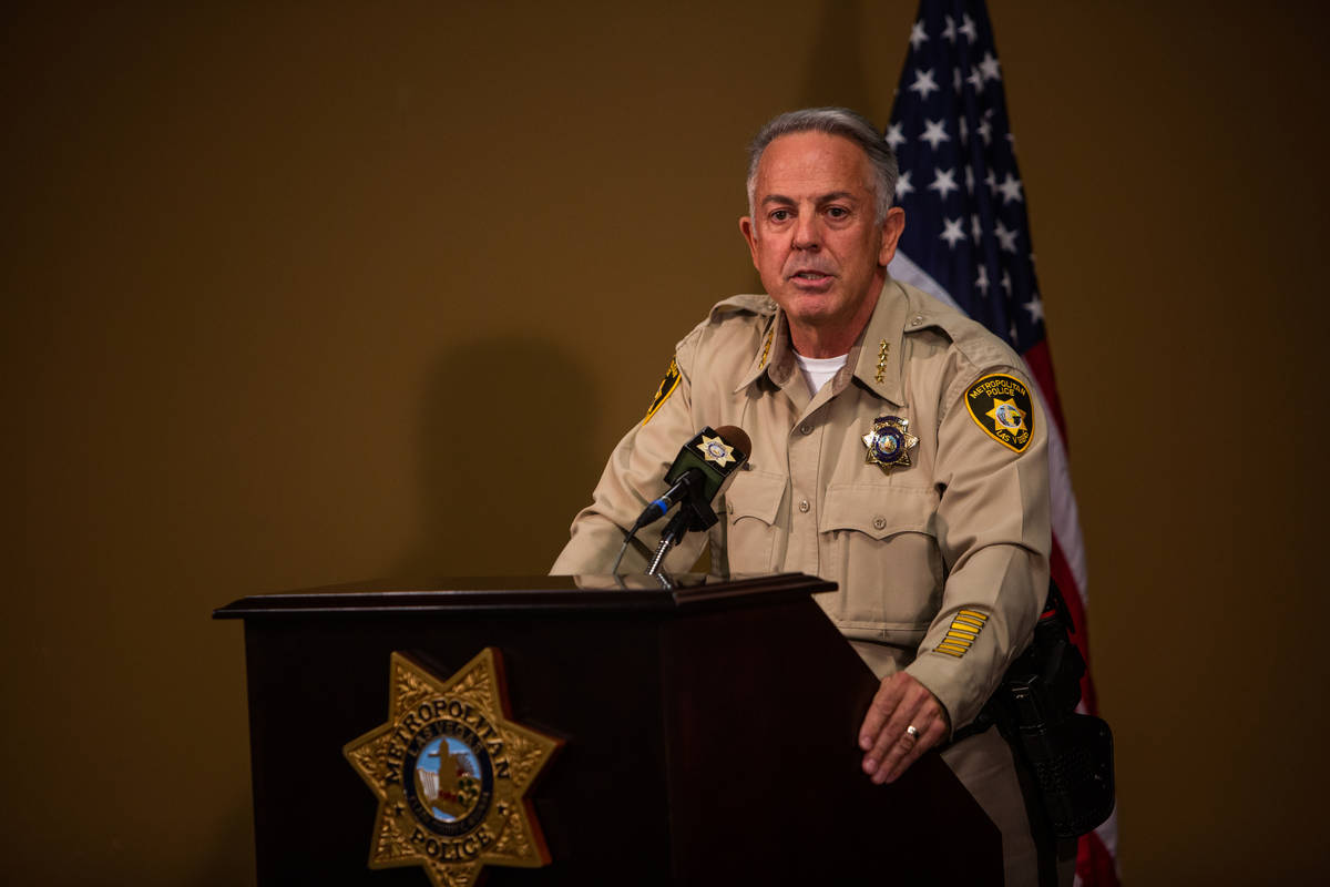 Sheriff Joe Lombardo, of the Las Vegas Metropolitan Police Department, discusses the arrests of ...