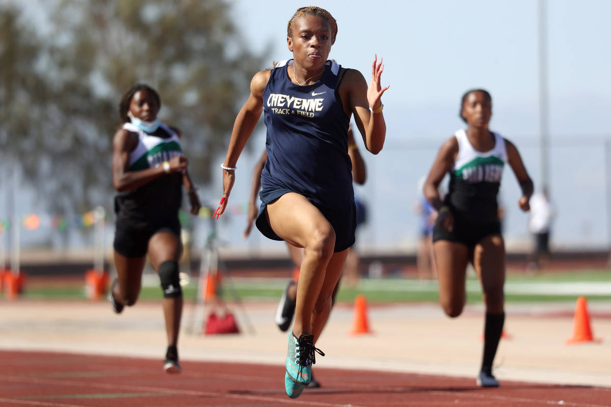 Cheyenne's Maleah Heard win the Girls 100 meter Dash in the Southern Nevada 4a Desert Regional ...