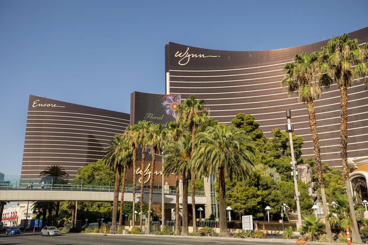 A view of the Wynn Las Vegas and Encore along the Las Vegas Strip on Thursday, Aug. 6, 2020, in ...