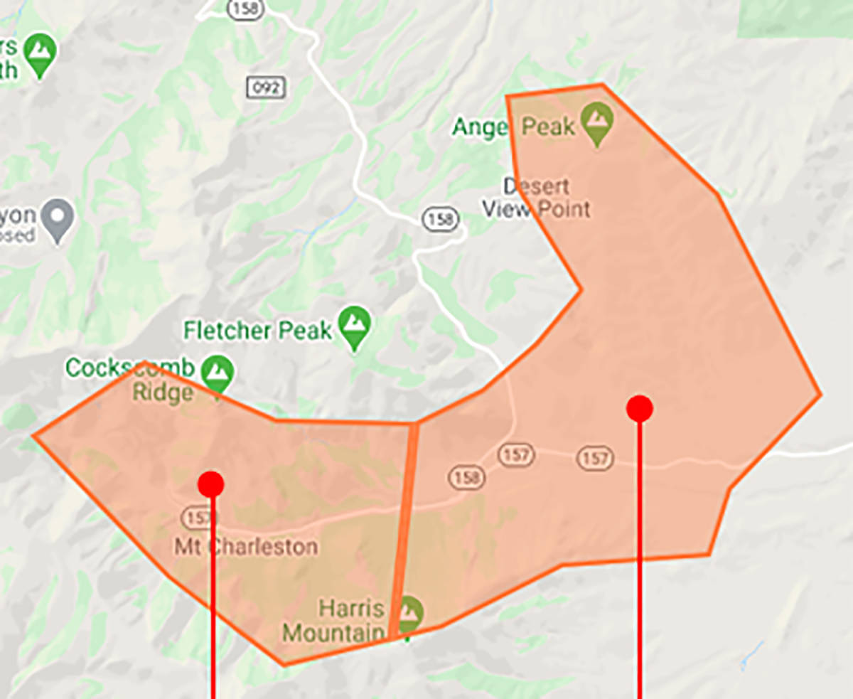 A map of the area of the Public Safety Outage Management program in the Mount Charleston area. ...