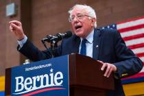 Democratic presidential candidate Sen. Bernie Sanders, I-Vt., speaks during a town hall event a ...