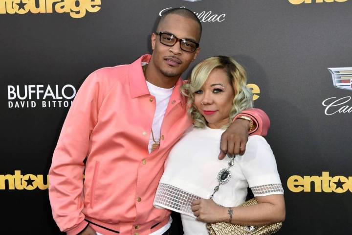 T.I. and his wife Tameka “Tiny” Harris arrive at the Los Angeles premiere of "Entourage" at ...
