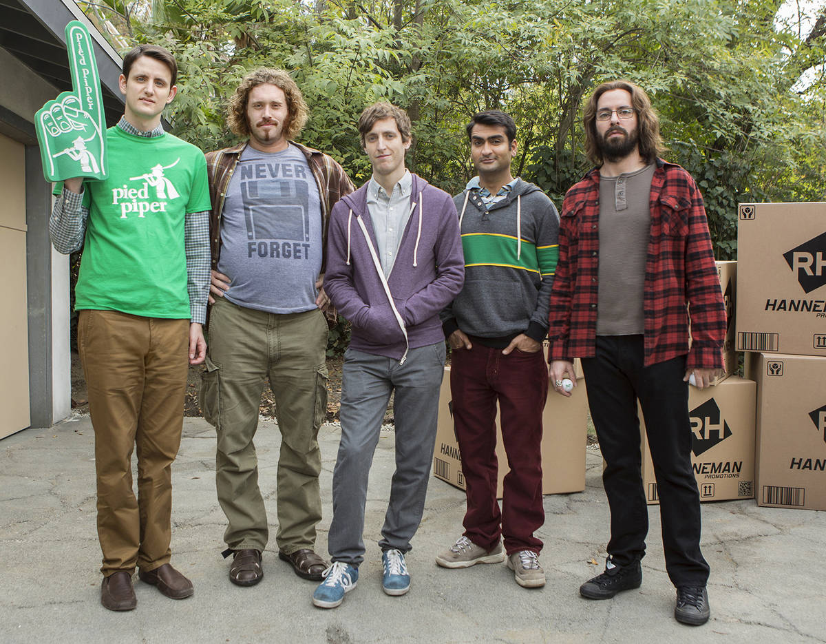Zach Woods, T.J. Miller, Thomas Middleditch, Kumail Nanjiani, Martin Starr of "Silicon Valley." ...