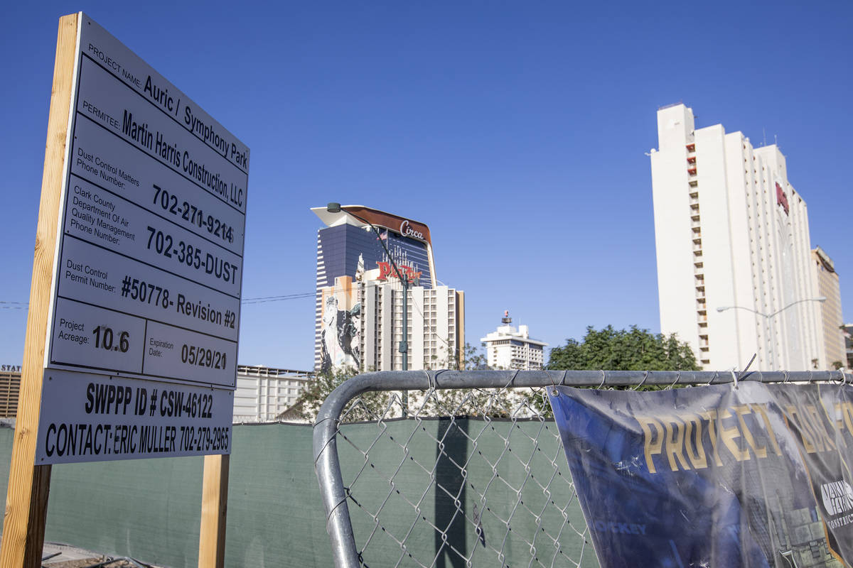 The Auric apartment complex at Symphony Park looks out on the downtown Las Vegas skyline on Wed ...
