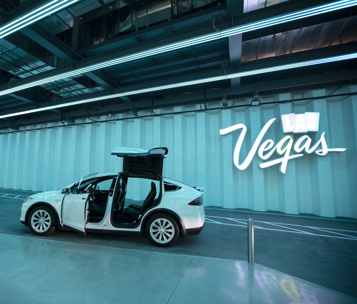Central Station of the Boring Company’s Convention Center Loop is seen during a media to ...