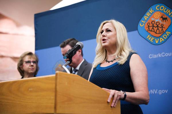 Las Vegas Justice Court Judge Melissa Saragosa speaks at a press conference to unveil a plan to ...