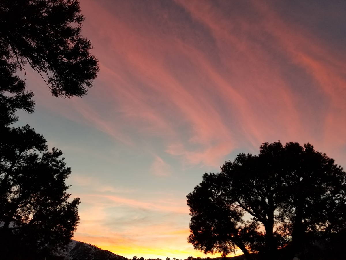 Sunset over the Spring Mountains as seen from 146 Blanda Circle at Cold Creek. (Ben Zimmerman)